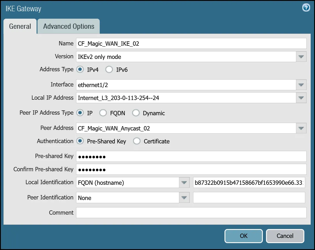 IKE gateway settings for tunnel 2