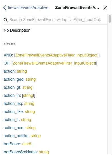 Browsing GraphiQL filter fields