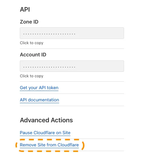 Remove site from Cloudflare is an option under Advanced Actions